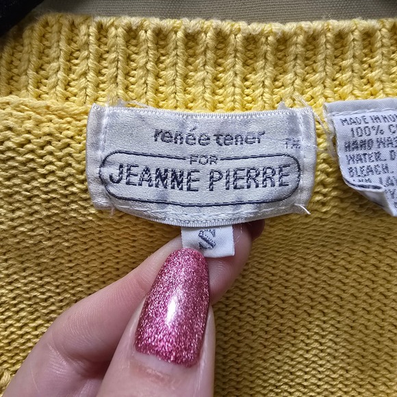 Vintage Renee Tener for Jeanne Pierre Yellow Palm Tree Knit Top Small Crewneck - Picture 3 of 10